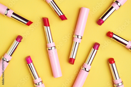 Flat lay fashion with lipsticks, Essential beauty item