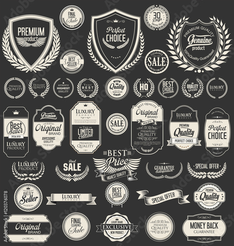 Retro vintage shields laurel wreaths and badges collection