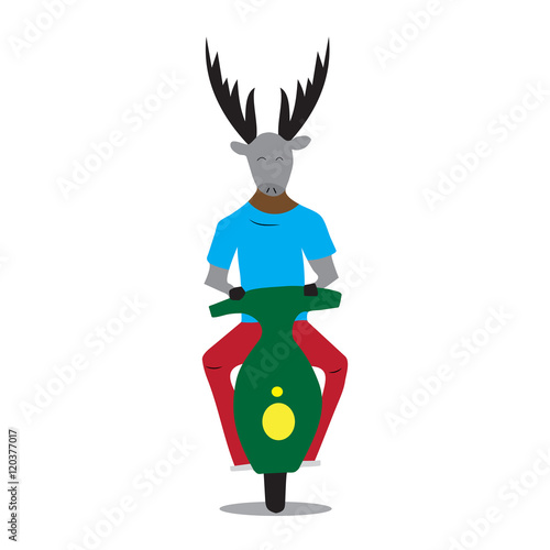 Hipster deer on a moped