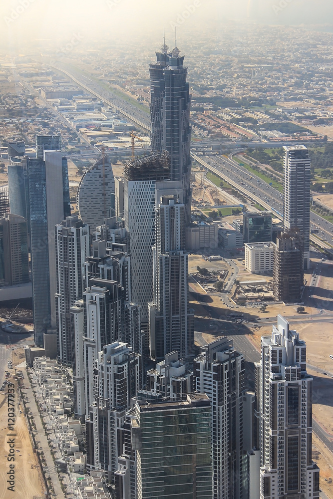 Image top view of Dubai city,City business of UAE(sunlight fair)