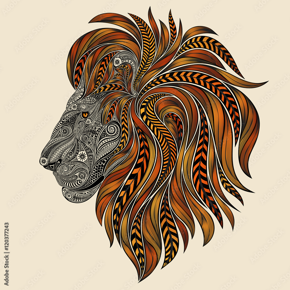 Naklejka premium Vector lion patterns with a fiery red mane