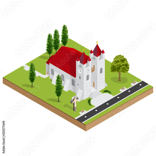 Isometric 3D church building vector