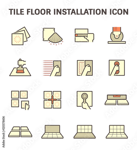 Tile floor installation and material vector icon set.