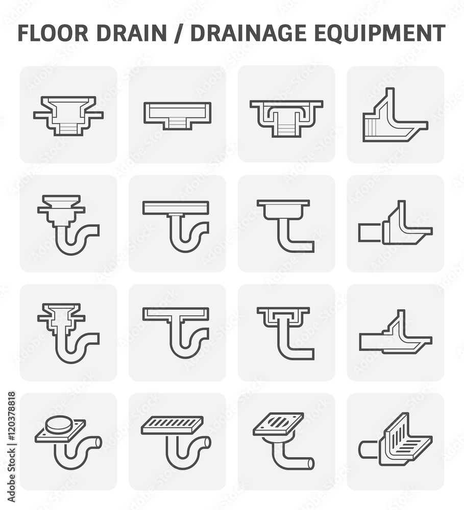 Floor drain or drainage equipment vector icon set. Stock Vector | Adobe ...