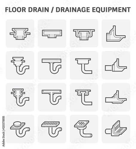 Floor drain or drainage equipment vector icon set.