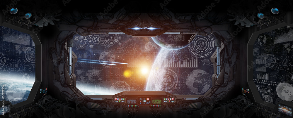 Fototapeta premium View of outer space from the window of a space station