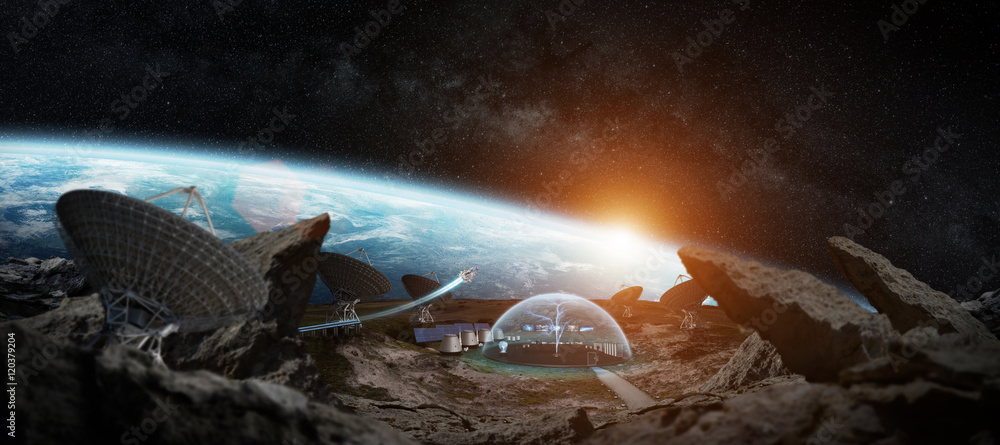 Obraz premium Observatory station in space 3D rendering elements of this image