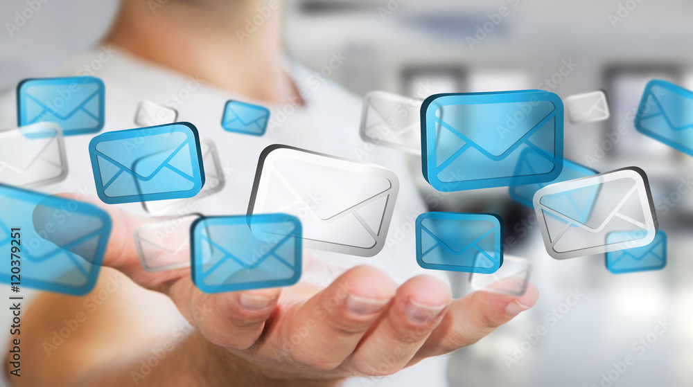 Businessman holding digital email icons ‘3D rendering’ Businessman holding digital email icons ‘3D rendering’