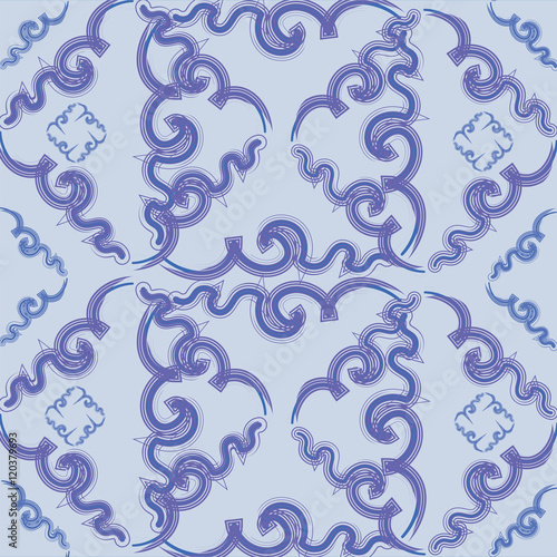 Openwork square in the cold tones. Pattern on a light background. Design for decoration of textile, tapestries wrapping paper.