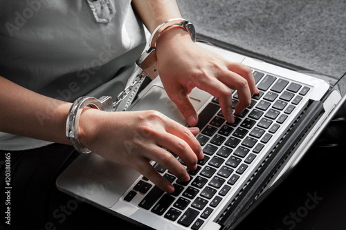 hand use laptop for workaholic concept photo
