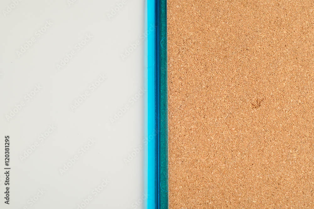 Fototapeta premium A white board and a cork board in one blue frame