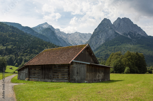 wooden hut at the foot of Bavarian alps
