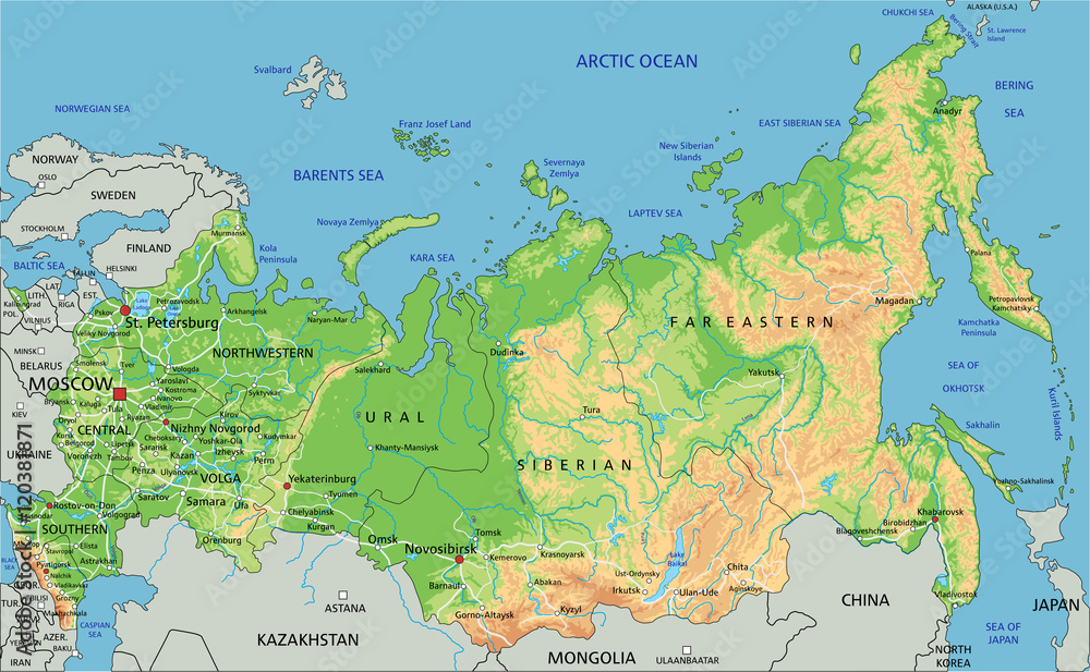 physical map of russia and surrounding countries