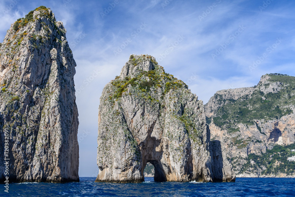 Impressive rocks on Capri Island. A very picturesque, luxuriant