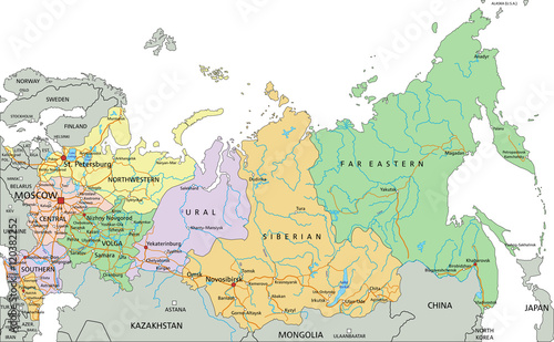 Russia - Highly detailed editable political map with labeling.