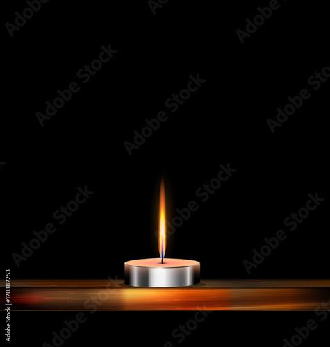 dark, burning candle and wood