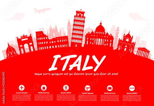 Italy Travel Landmarks Vector