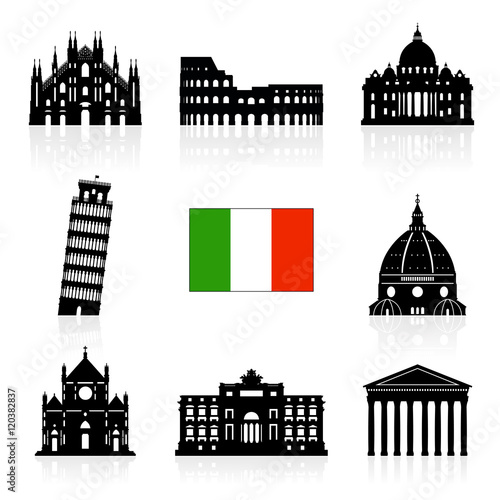 Italy Travel Landmarks icon set.
