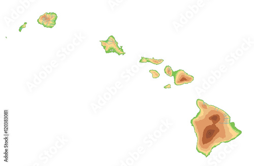 High detailed Hawaii physical map.