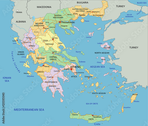 Greece - Highly detailed editable political map with labeling.