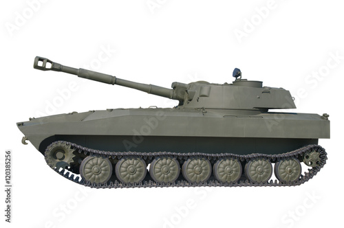 Old Russian self-propelled gun isolated on white.