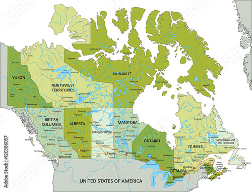 Highly detailed editable political map with separated layers. Canada.