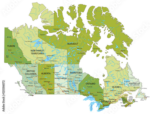 Highly detailed editable political map with separated layers. Canada.