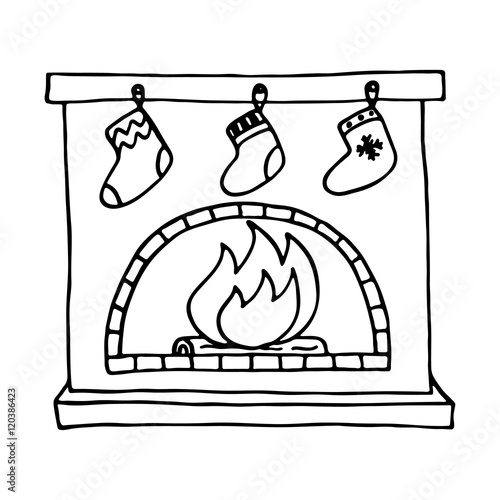 Christmas fireplace on white background