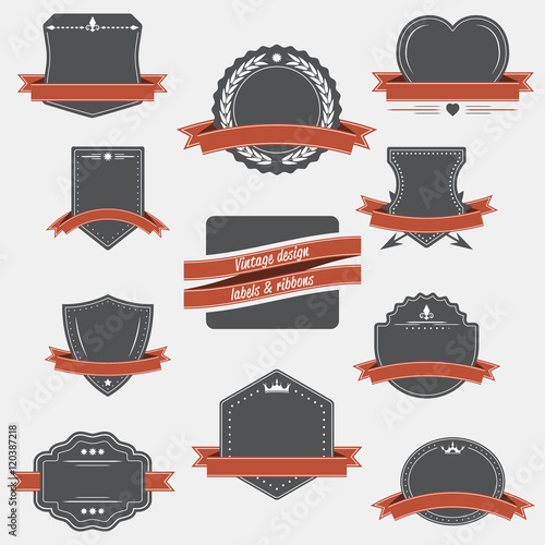 Retro style vector set design. Vintage labels, elements and ribbons.