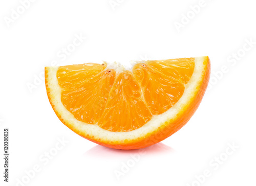 Slice of orange fruit isolated on the white background