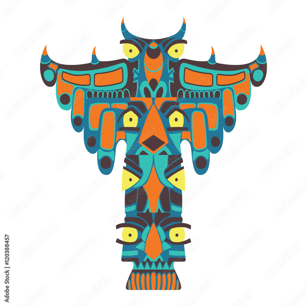 Colorful indian totem. Vector illustration on white background