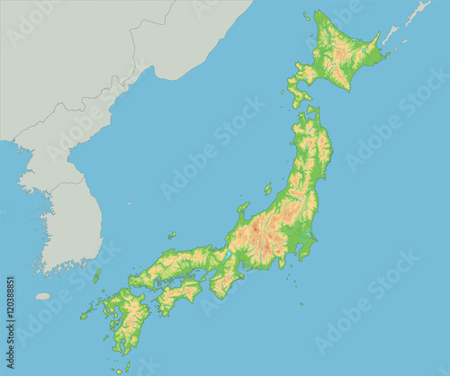 High detailed Japan physical map.