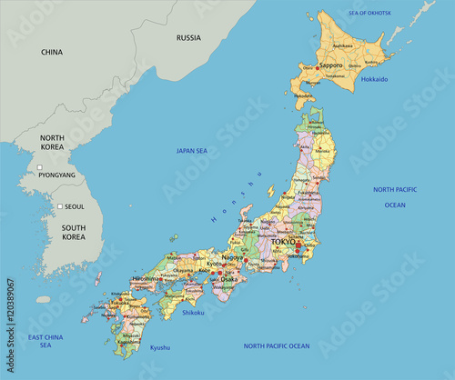 Japan - Highly detailed editable political map with labeling.