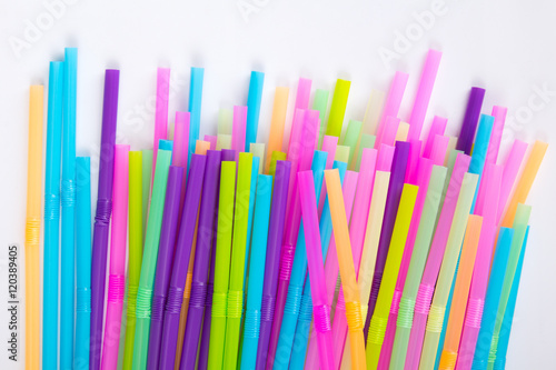 Multi colored plastic drinking straws