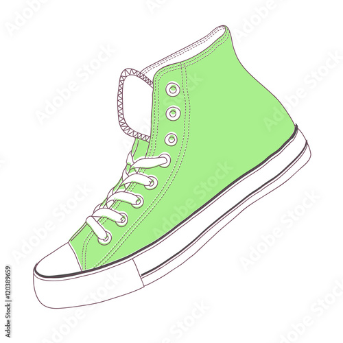 Green sneakers - shoes for youth, vector