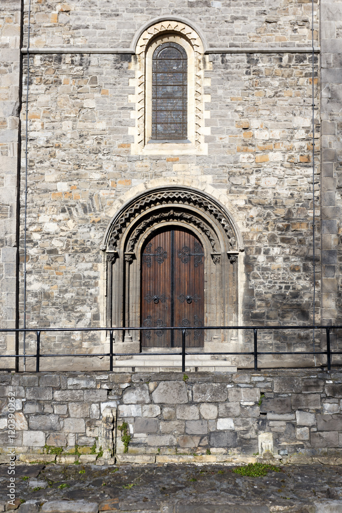Old door into ancient castel in Dublin, Ireland