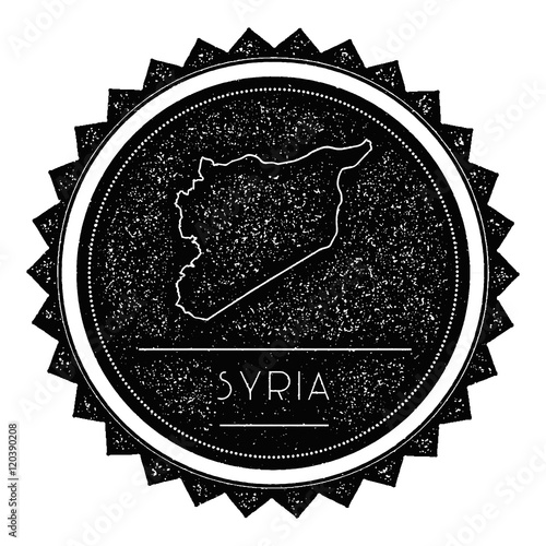 Syrian Arab Republic Map Label with Retro Vintage Styled Design. Hipster Grungy Syrian Arab Republic Map Insignia Vector Illustration. Country round sticker.