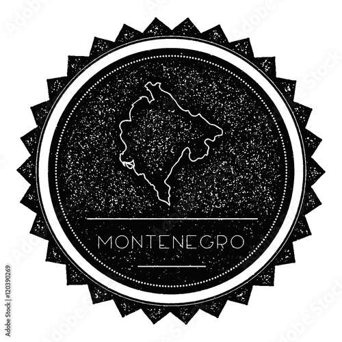 Montenegro Map Label with Retro Vintage Styled Design. Hipster Grungy Montenegro Map Insignia Vector Illustration. Country round sticker.