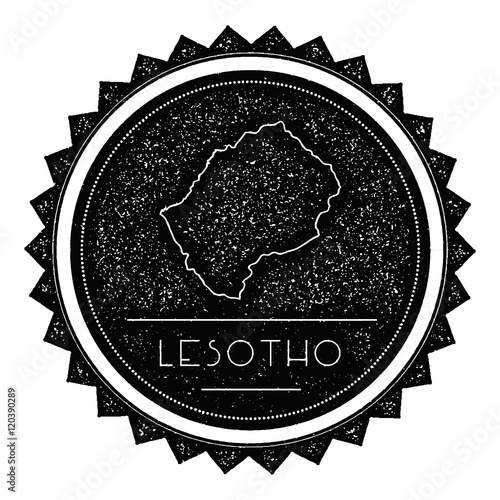 Lesotho Map Label with Retro Vintage Styled Design. Hipster Grungy Lesotho Map Insignia Vector Illustration. Country round sticker.
