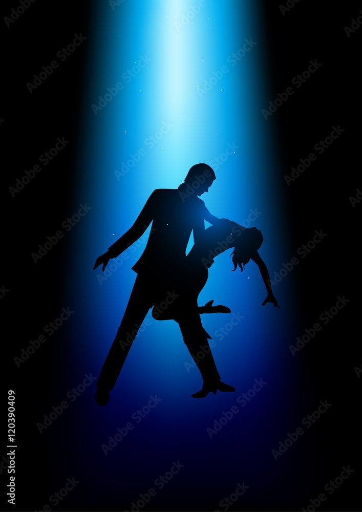 Silhouette illustration of a couple dancing