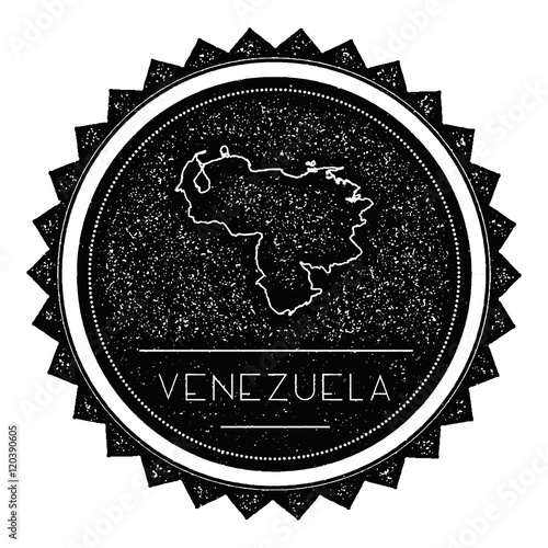 Venezuela, Bolivarian Republic of Map Label with Retro Vintage Styled Design. Hipster Grungy Venezuela, Bolivarian Republic of Map Insignia Vector Illustration. Country round sticker.