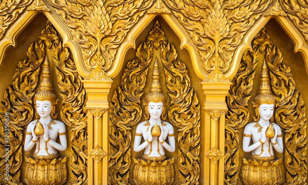 Angel decoration of buddhist temple overall from front