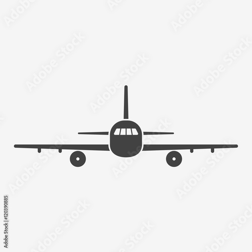 Airplane monochrome icon. Aircraft silhouette on white background. Vector illustration.