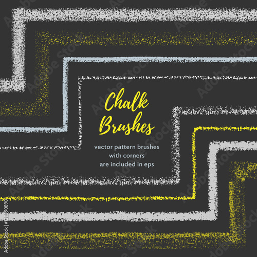 Hand drawn chalk vector brushes with inner and outer corner. Chalk brush, divider, border. Isolated decorative chalk frame. Vector chalk design element. Isolated scribble line frame. Chalk background
