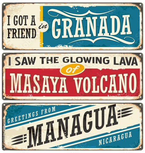 Nicaragua signs collection with popular touristic destinations