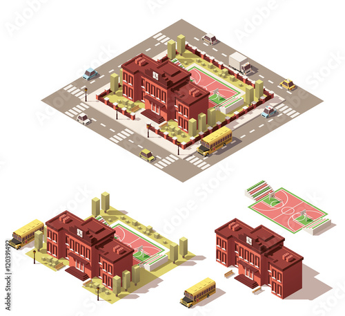 Vector isometric low poly school building icon