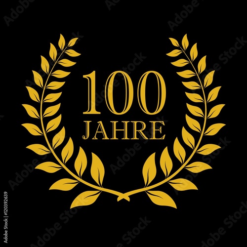 Lorbeerkranz. Gold. 100 jahre. Schwarzem hintergrund