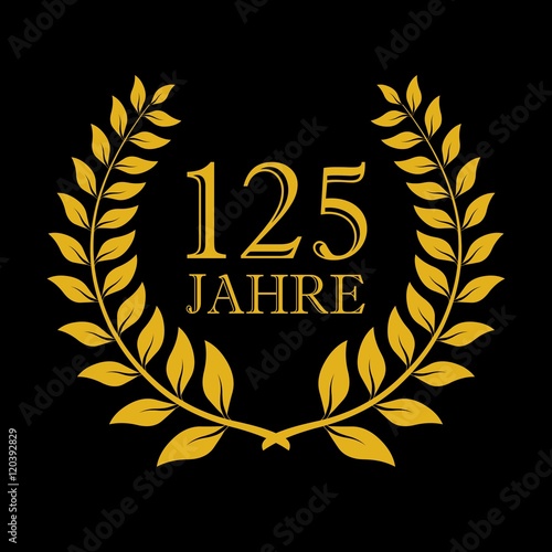 Lorbeerkranz. Gold. 125 jahre. Schwarzem hintergrund
