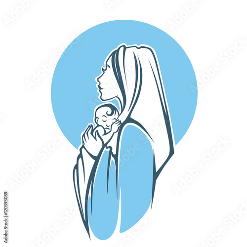 vector illustration of virgin Mary and her holly baby