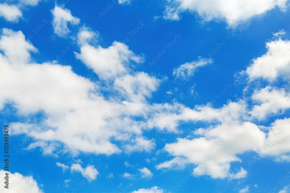 Sky and clouds. White fluffy cumuli clouds in the blue sky. Sky and clouds. White fluffy cumuli clouds in the blue sky.